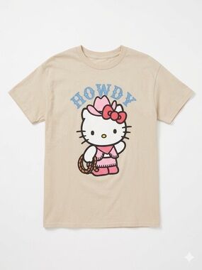 NWT Sanrio Hello Kitty Cowgirl 'Howdy' Graphic Tee - Large 100% Cotton